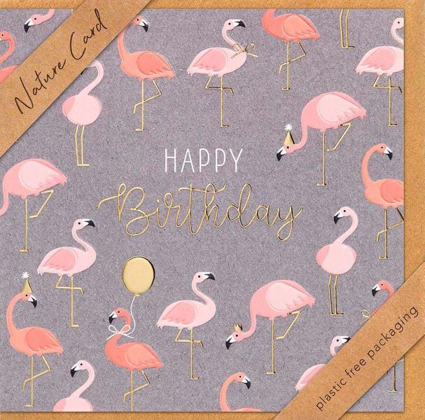 Faltkarte Happy Birthday/Flamingos