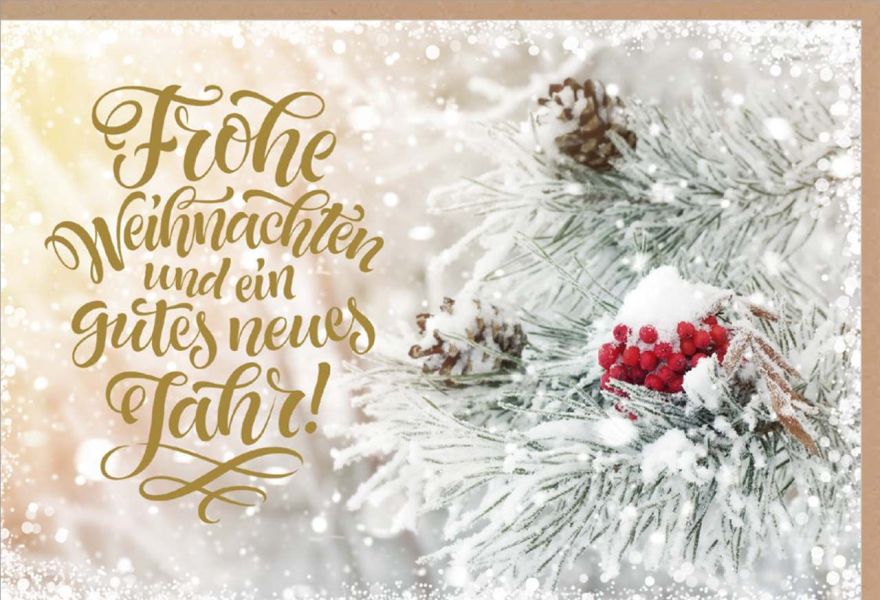 Faltkarte Frohe Weihnachten/Schneebedeckter Zweig mit Beeren