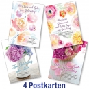 Postkartenserie: Geburtstag - gemischte Blumenmotive 4 Stk.