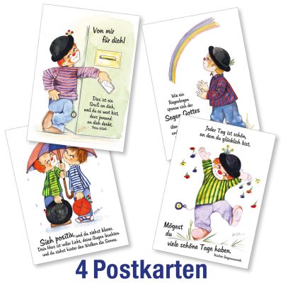 Postkartenserie: Clown - gemischte Motive 4 Stk.