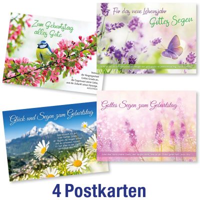Postkartenserie: Geburtstag - gemischte Naturmotive 4 Stk.