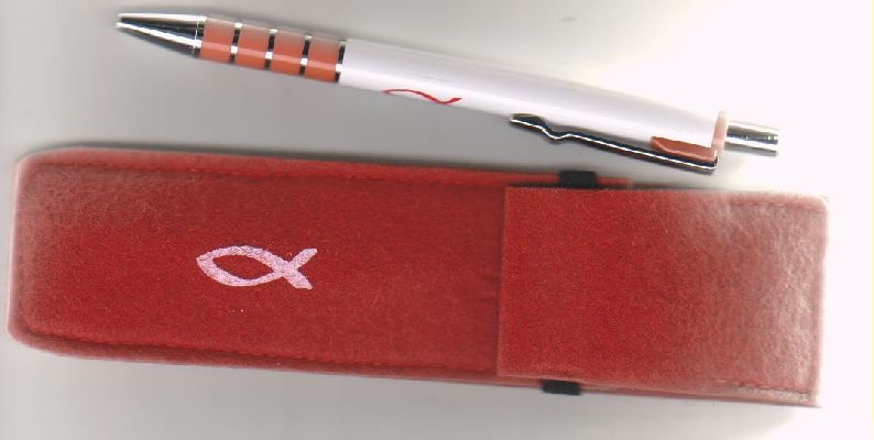 Kugelschreiber in Filzhülle Fischsymbol- rot