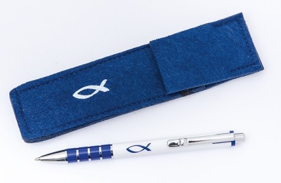 Kugelschreiber in Filzhülle Fischsymbol- blau