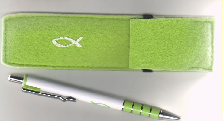 Kugelschreiber in Filzhülle Fischsymbol- grün
