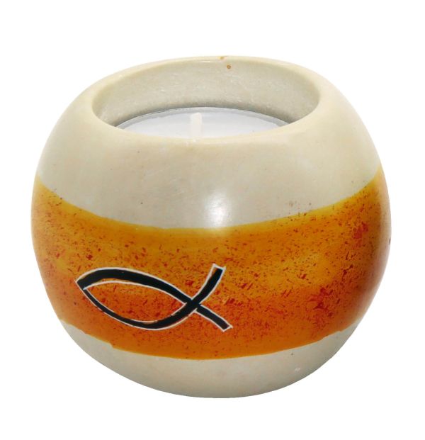 Teelichthalter aus Speckstein Ichthys - orange-gelb