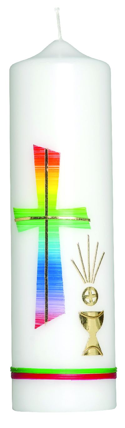 Kerze Regenbogenkreuz/Kelch
