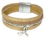 Du bist wunderbar - Armband (Lederimitat beige)|mehrreihiges Armband mit Perle, Kreuzanhänger und Magnetverschluss