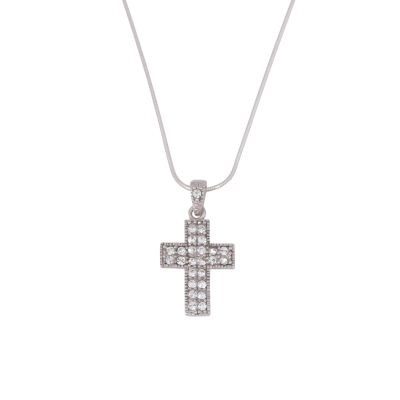 Halskette Kreuz silber mit Zirkoniasteinen