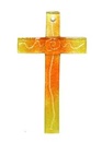 Glaskreuz Q 3cm breit Linie und Spirale orange+gelbopal 16x9 cm